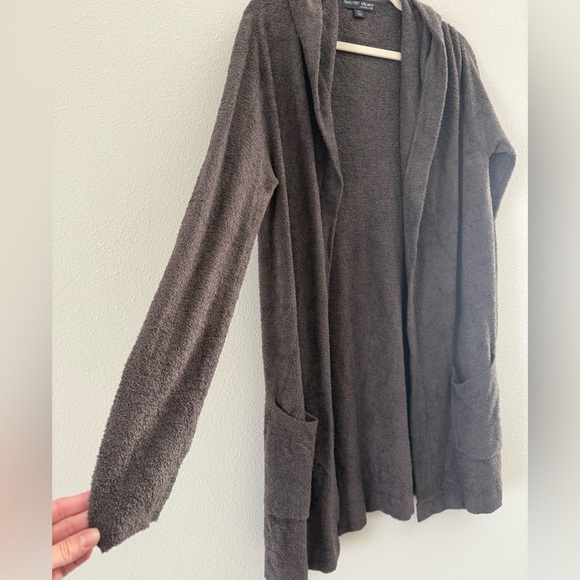 Barefoot Dreams Cozy Hooded Cardigan in Taupe - Picture 5 of 7